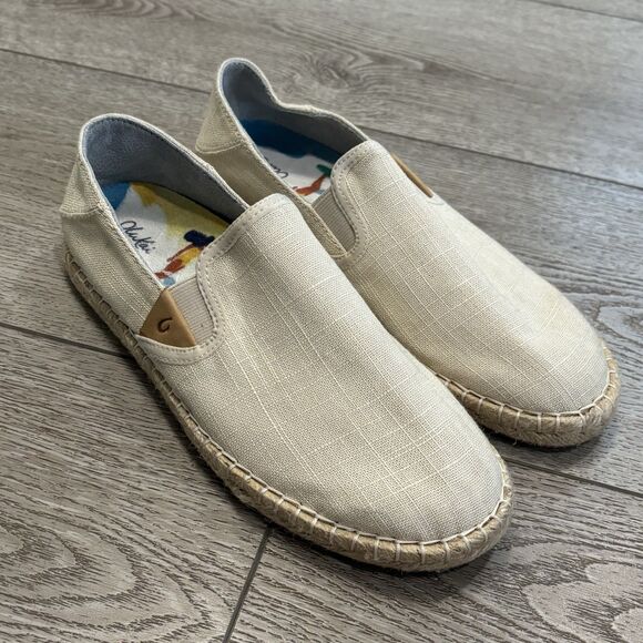 OluKai KAULA PA'A KAPA Shoes Women's Size 7 Tapa Beige Tan Slip on Woven Casual - Picture 1 of 6